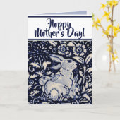 Blauwe en witte Baby Bunny Moederdag Kaart (Gele Bloem)