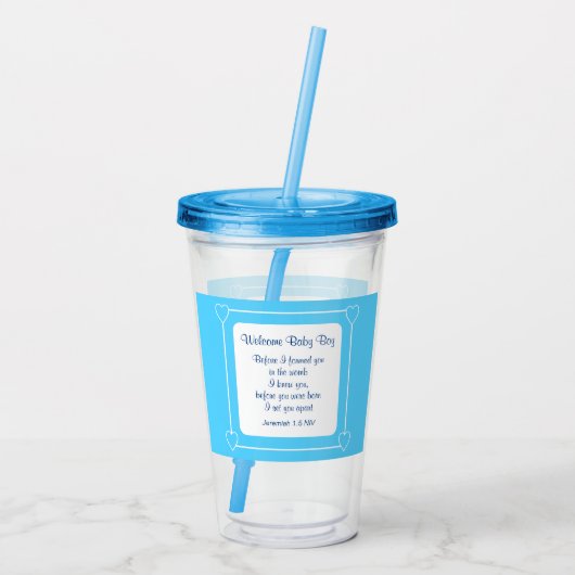 Blauwe en witte babyjongen - Verse Bijbel Acryl Drinkbeker (Achterkant)