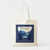 Blauwe en witte bergen bruiloft welkom tote bag (Voorkant)