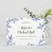 Blauwe en witte bladeren Aangepaste bruiloft opsla Save The Date (Staand voorkant)