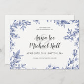 Blauwe en witte bladeren Aangepaste bruiloft opsla Save The Date (Voorkant / Achterkant)