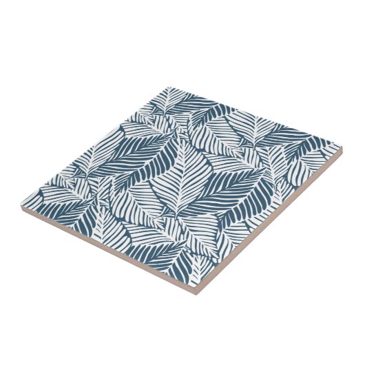 Blauwe en witte bladeren tegeltje (Zijkant)