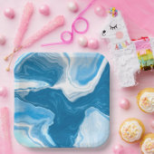 Blauwe en witte blauwe tekenmarmer papieren bordje (Feest)