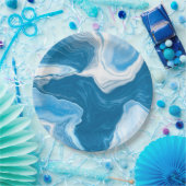 Blauwe en witte blauwe tekenmarmer papieren bordje (Feest)