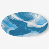 Blauwe en witte blauwe tekenmarmer papieren bordje (Gekanteld)