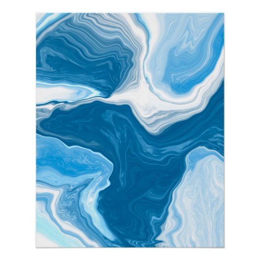 Blauwe en witte blauwe tekenmarmer perfect poster (Voorkant)