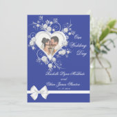 Blauwe en witte bloem Huwen bruiloft Fotouitnodigi Kaart