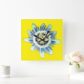 Blauwe en witte bloem vierkante klok (Huis)