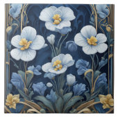 Blauwe en witte bloemen Art Deco Art Nouveau Flora Tegeltje (Voorkant)