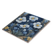 Blauwe en witte bloemen Art Deco Art Nouveau Flora Tegeltje (Zijkant)