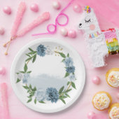 blauwe en witte bloemen botanisch papieren bordje (Feest)