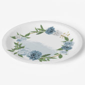 blauwe en witte bloemen botanisch papieren bordje (Gekanteld)