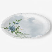 blauwe en witte bloemen botanisch papieren bordje (Gekanteld)