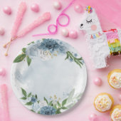 blauwe en witte bloemen botanisch papieren bordje (Feest)