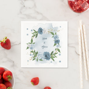 blauwe en witte bloemen botanische bruiloft servet