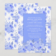 Blauwe en Witte Bloemen Bridal Shower Uitnodiging