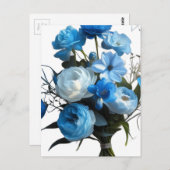 Blauwe en witte bloemen briefkaart (Voorkant / Achterkant)