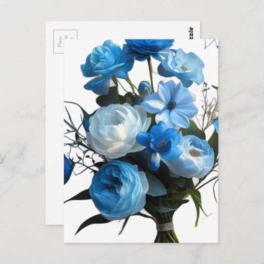 Blauwe en witte bloemen briefkaart (Voorkant / Achterkant)