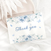 Blauwe en witte bloemen bruiloft dank u kaart