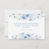 Blauwe en witte bloemen bruiloft dank u kaart (Achterkant)