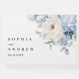 Blauwe en witte bloemen bruiloft gastenboek