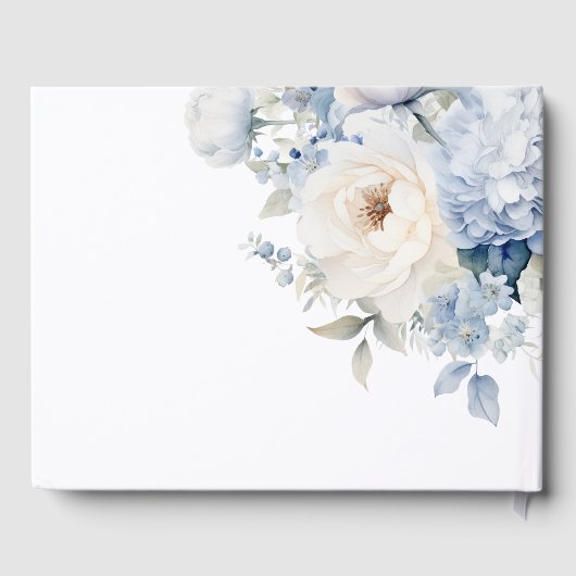 Blauwe en witte bloemen bruiloft gastenboek (Achterkant)