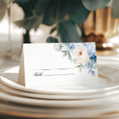 Blauwe en witte bloemen bruiloft plaatskaartje