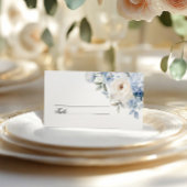 Blauwe en witte bloemen bruiloft plaatskaartje