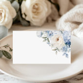 Blauwe en witte bloemen bruiloft plaatskaartje