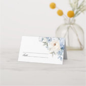 Blauwe en witte bloemen bruiloft plaatskaartje (Voorkant)