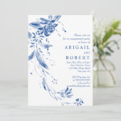 Blauwe en witte bloemen bruiloft verlovingsfeest kaart (Staand voorkant)