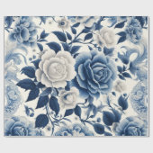 Blauwe en witte bloemen cadeaupapier (Vlak)