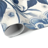 Blauwe en witte bloemen cadeaupapier (Rol Hoek)