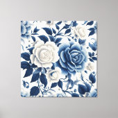 Blauwe en witte bloemen canvas afdruk (Voorkant)