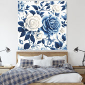 Blauwe en witte bloemen canvas afdruk (Insitu (Slaapkamer))