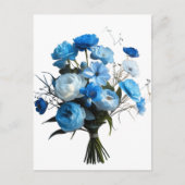 Blauwe en witte bloemen feestdagenkaart (Voorkant)