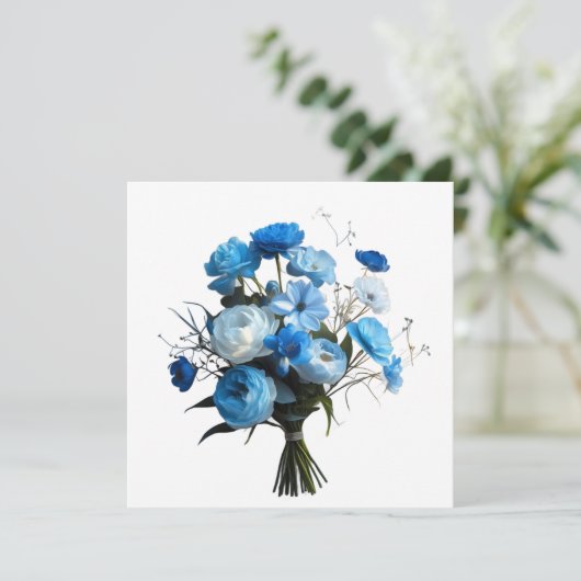 Blauwe en witte bloemen feestdagenkaart (Staand voorkant)