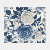 Blauwe en witte bloemen fleece deken (Voorkant (Horizontaal))