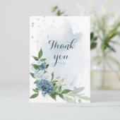 blauwe en witte bloemen groen bedankkaart (Staand voorkant)