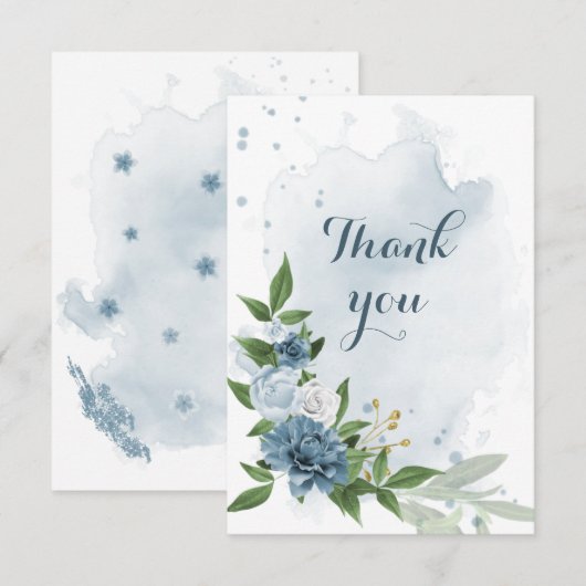 blauwe en witte bloemen groen bedankkaart (Voorkant / Achterkant)