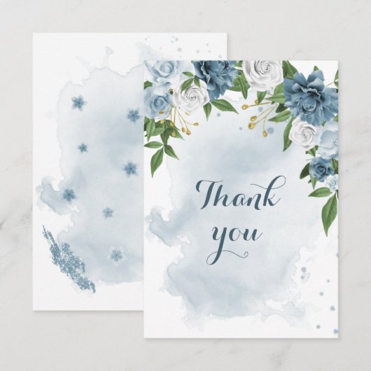 blauwe en witte bloemen groen bedankkaart (Voorkant / Achterkant)