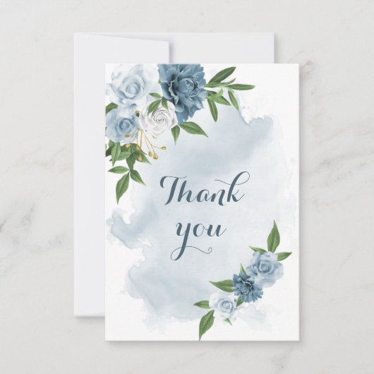 blauwe en witte bloemen groen bedankkaart (Voorkant)