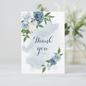 blauwe en witte bloemen groen bedankkaart (Staand voorkant)