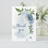 blauwe en witte bloemen groen bedankkaart (Staand voorkant)