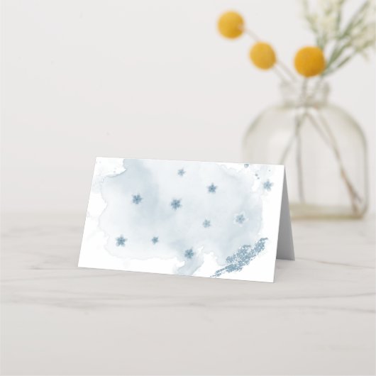 blauwe en witte bloemen groene bladeren geometrisc plaatskaartje (Achterkant)