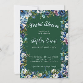 Blauwe en Witte Bloemen Groene Bruidsdouche Kaart