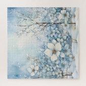 Blauwe en witte bloemen in de winter legpuzzel (Verticaal)