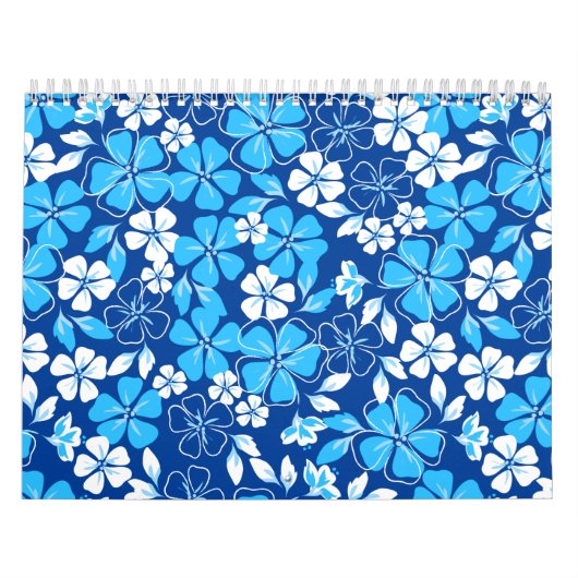 Blauwe en witte bloemen kalender (Hoes)