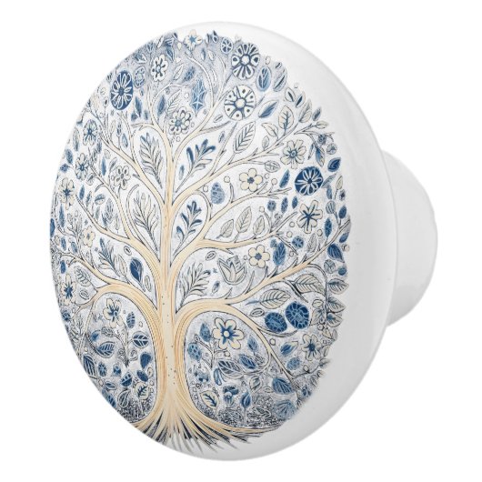 Blauwe en Witte Bloemen Keramische Knob met Boom Keramische Knop (Rechts)