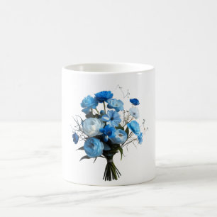 Blauwe en witte bloemen koffiemok